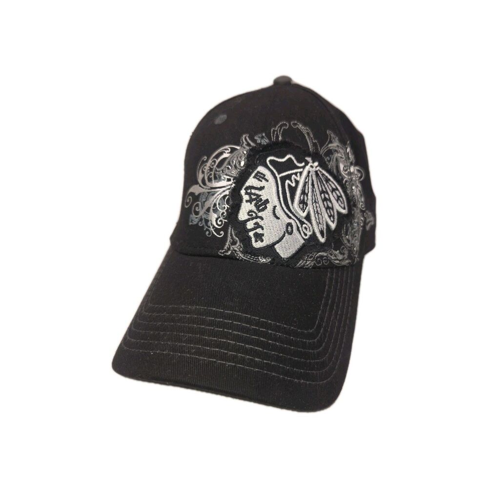 Black Chicago Blackhawks New Era Women Adjustable Cap Hat Embroidered